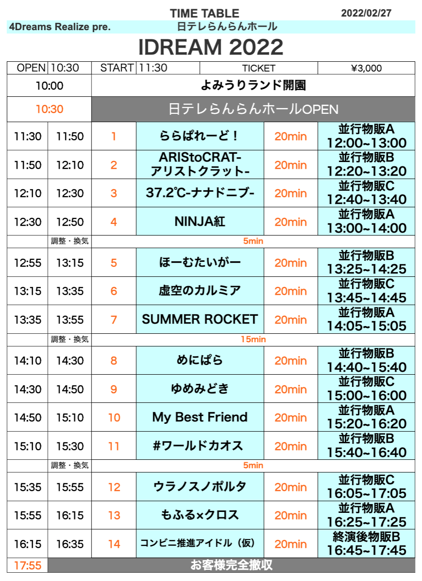 2/27（日）IDREAM 2022@日テレらんらんホール